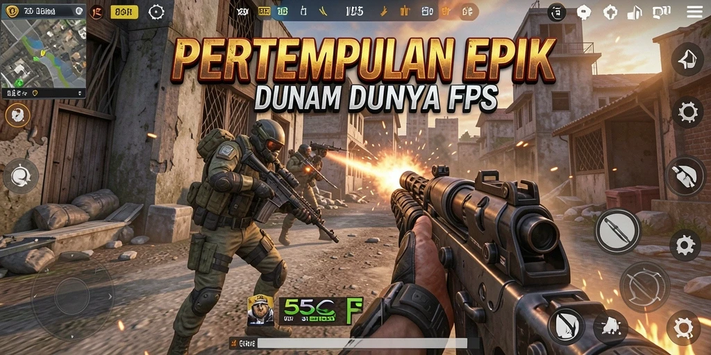Tampilan gameplay yang mendebarkan di 555F, menampilkan aksi FPS intens.