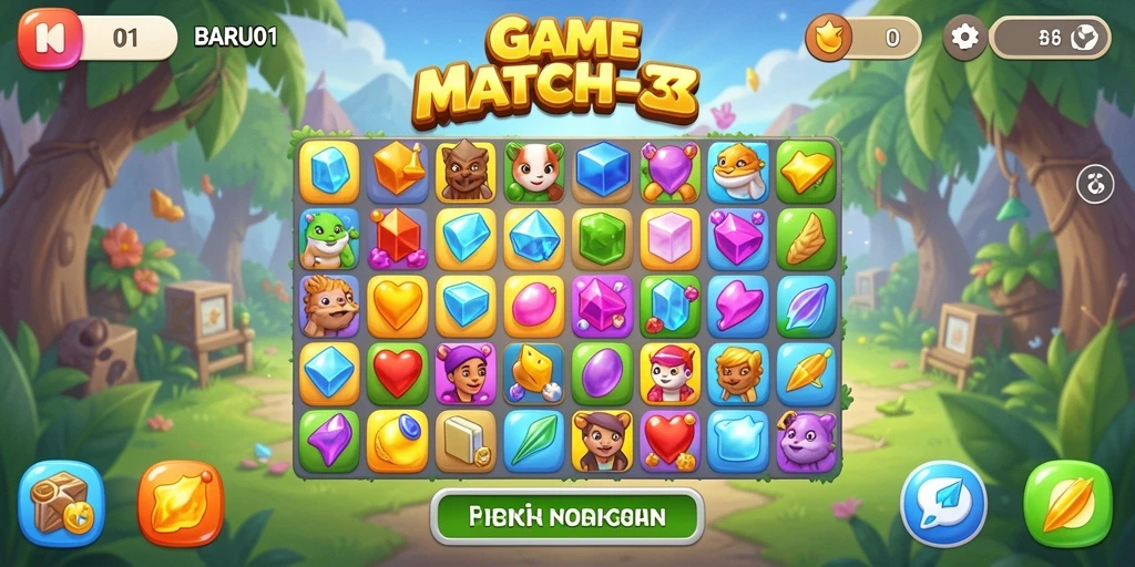 Tampilan gameplay seru dari game Match-3 BARU01.