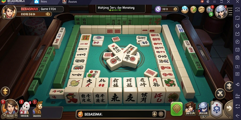 Tangkapan layar utama BEBASMAX menunjukkan gameplay Mahjong yang seru.