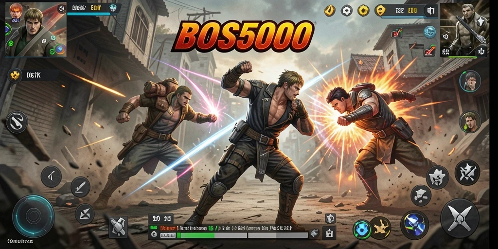 Screenshot gameplay BOS5000 menampilkan aksi pertarungan yang mendebarkan.