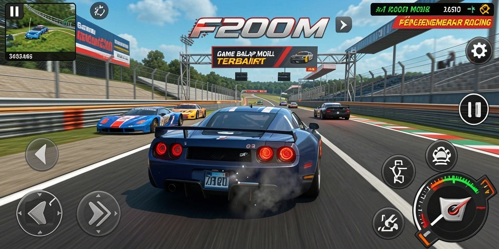 Gameplay F200M menampilkan adrenalin tinggi di lintasan balap.