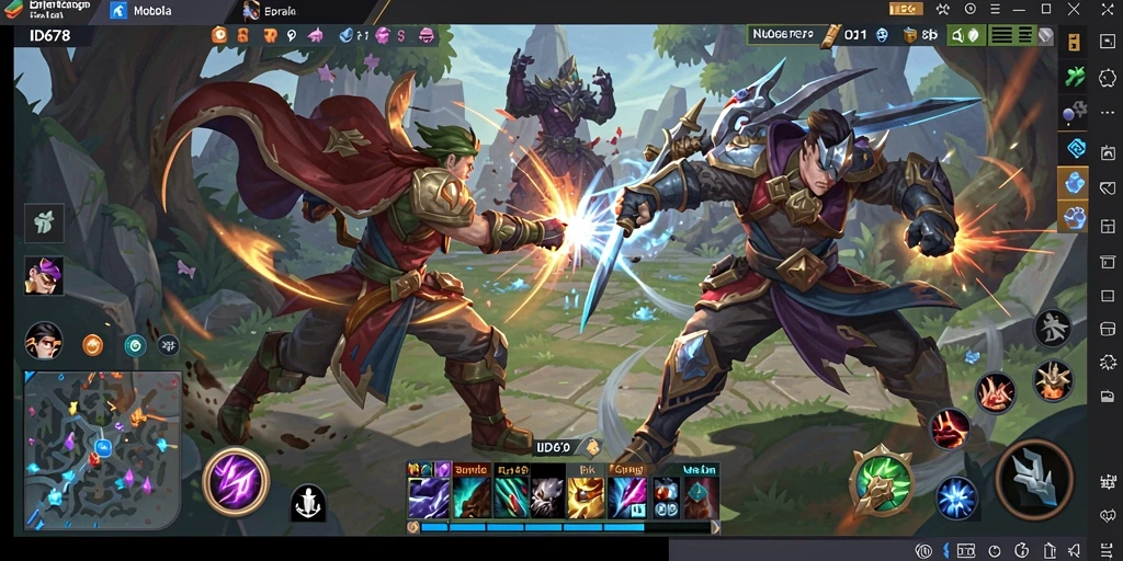 Tampilan dinamis pertarungan dalam game MOBA ID678.
