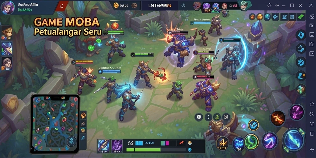 Screenshot gameplay LNTERWIN dengan aksi seru di arena pertarungan.