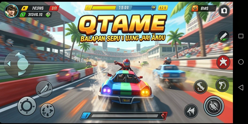 Tampilan balapan seru di QTGAME dengan grafis memukau.