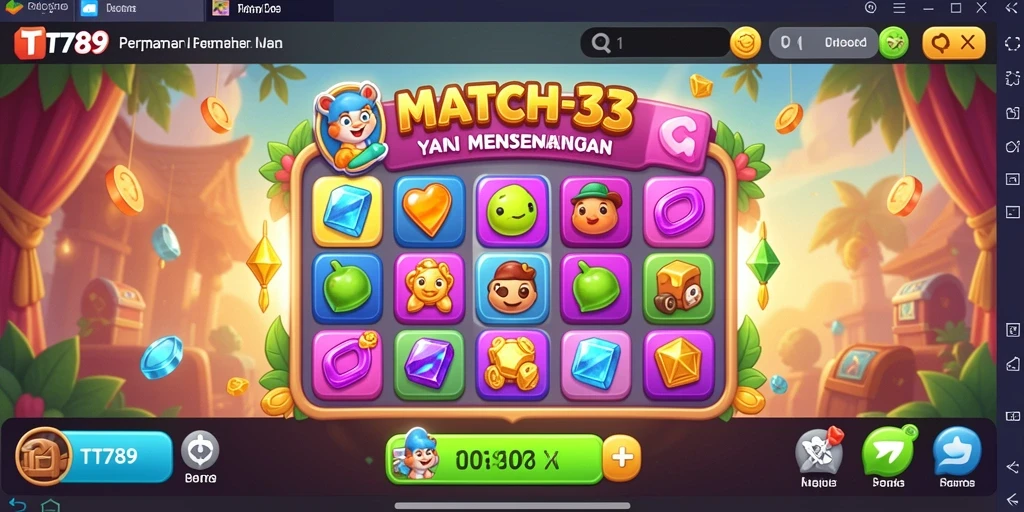 Tangkapan layar utama menunjukkan gameplay seru dari permainan Match-3.