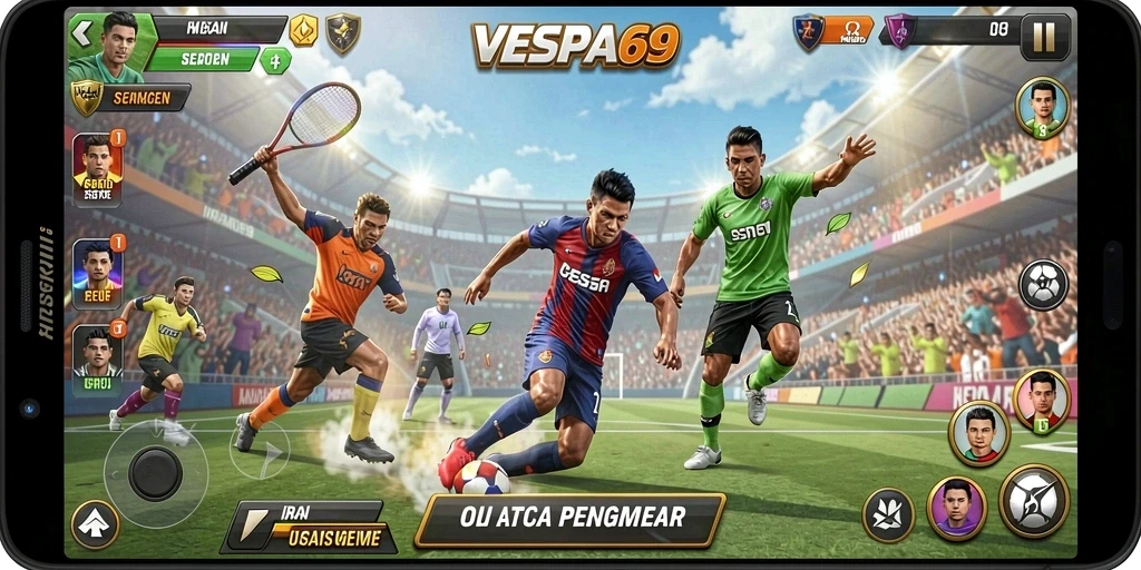 Screenshot VESPA69 menampilkan aksi seru dalam permainan olahraga.